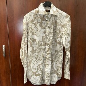 ETRO Sz 42 Brown and White Paisley Dress Shirt